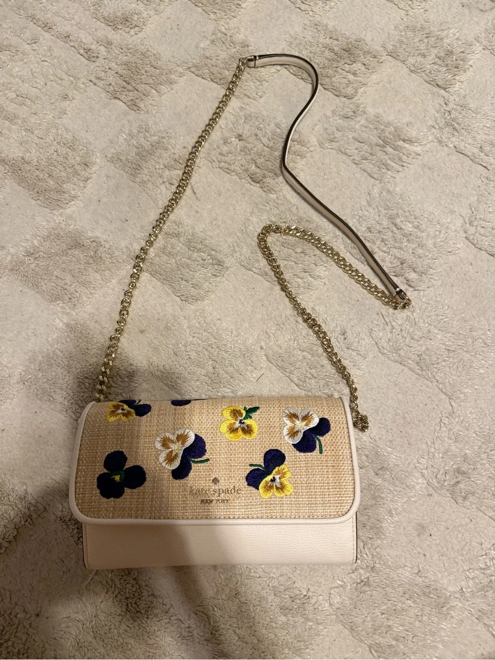 kate spade Cream Crossbody with Navy and Yellow Floral Details